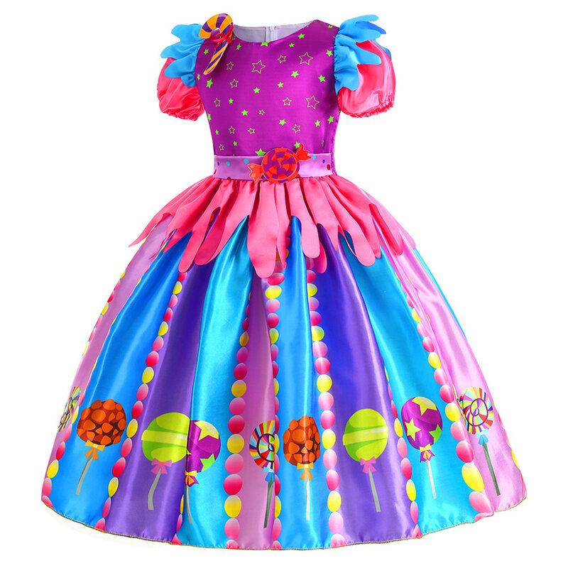 Girls Rainbow Sweet Candy Costume Kids Lollipop Cosplay Princess Fancy Dress Children Birthday Carnival Purim Party Clothes 2-9T