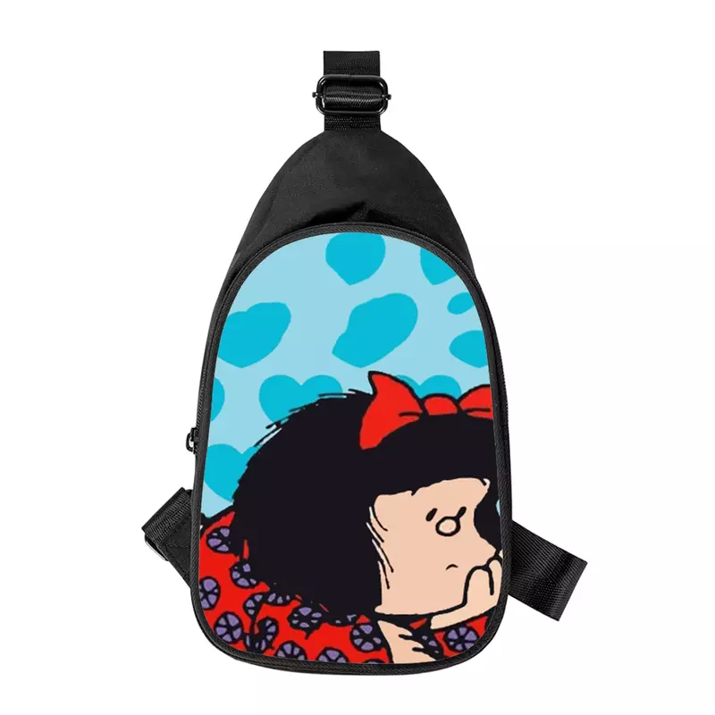 Bolso de pecho cruzado con estampado 3D de Mafalda de dibujos animados para hombres y mujeres, bolso de hombro cruzado en diagonal, paquete de cintura escolar para marido, nuevo