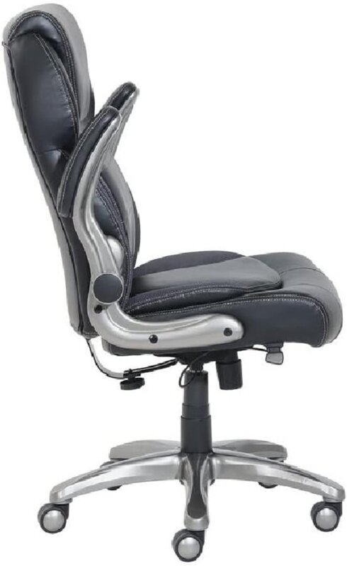 Основное эргономичное кресло руководителя с высокой спинкой из обработанной кожи с откидными руками и поддержкой поясницы, черное настольное кресло