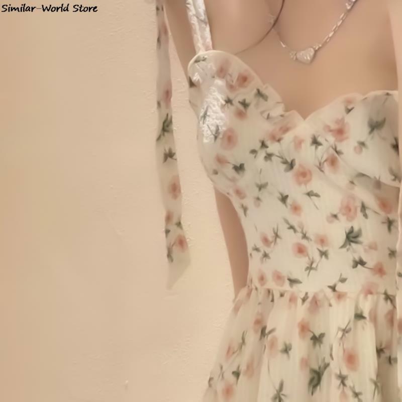 Abito floreale con scollo a V abito aderente con scollo a V donna moda coreana elegante Sexy tendenza dimagrante 2023 Mini abito estivo