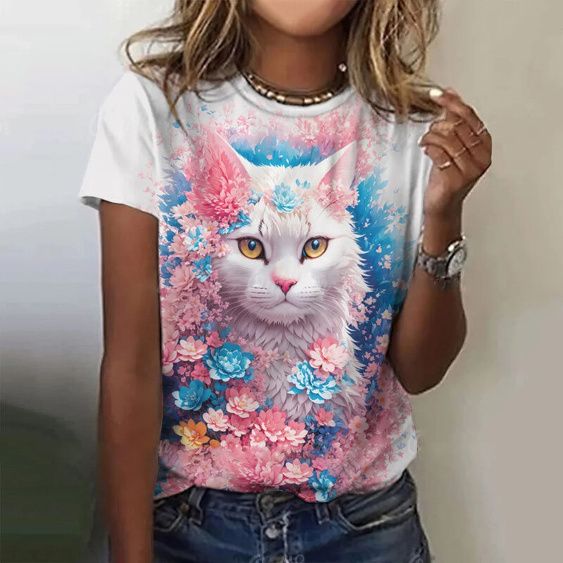 Женская футболка с коротким рукавом, летний топ с круглым вырезом, Свободная Повседневная модная одежда с коротким рукавом и принтом, женская элегантная футболка