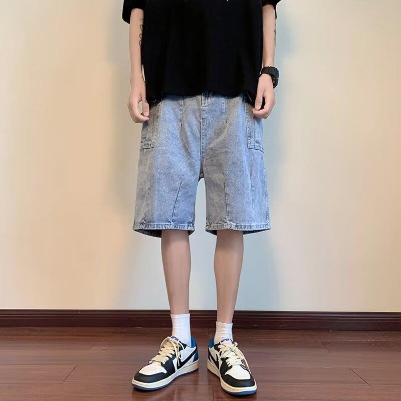 2024 Men Summer Korean Style Fashion Baggy Straight Denim Vintage Short Casual Loose Short Jeans Male cargo pants men men pants