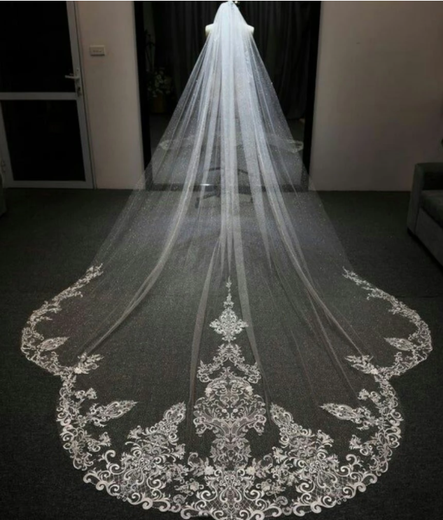 3M طويل كاتدرائية طول الأبيض العاج حجاب الزفاف مع يزين في الأسهم طويلة طرحة زفاف s Vestido دي Noiva لونغو طرحة زفاف