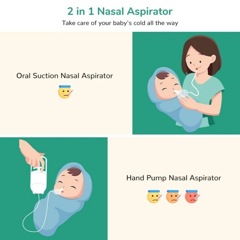 2-in-1 Baby Nasal Aspirator ดูดที่แข็งแกร่งใช้งานง่ายทารกแรกเกิด Nasal Remover เครื่องมือสุขาภิบาลผ้าฝ้ายคลิป