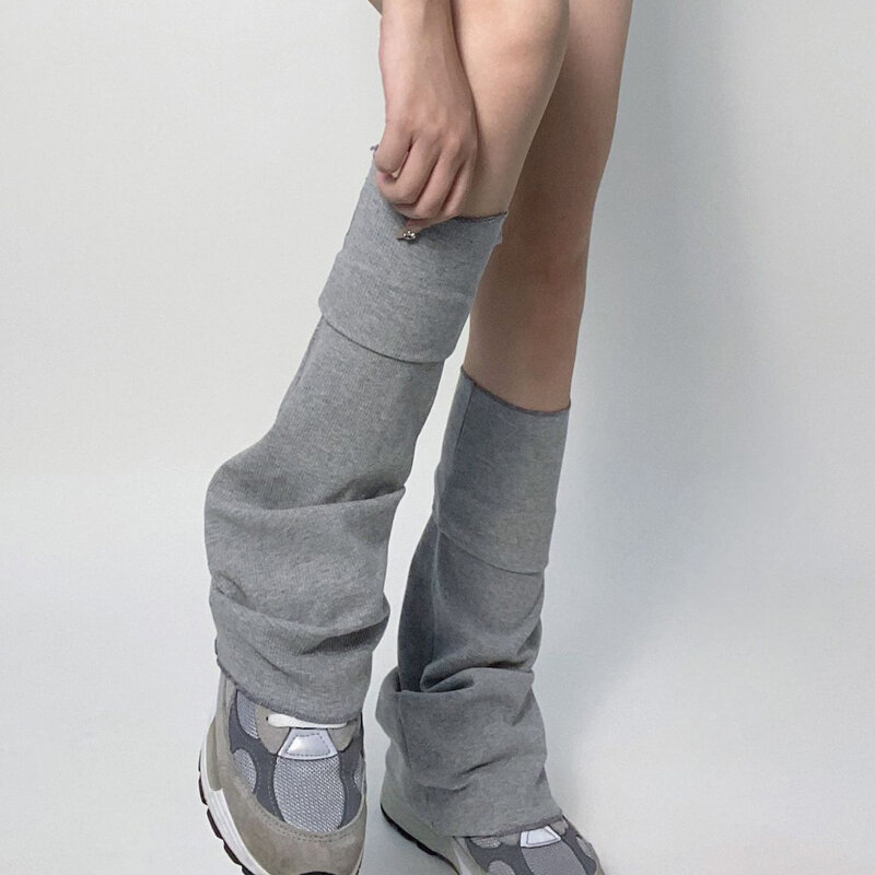 Корейские хлопковые эластичные полосатые гетры, японские однотонные носки в стиле Харадзюку со складками, крутые расклешенные гетры выше колена