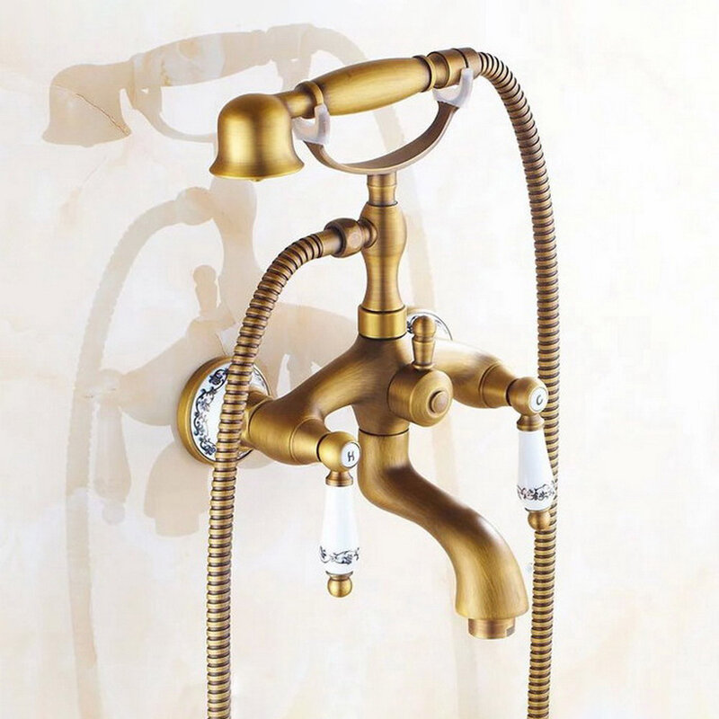 浴槽の蛇口ウォールマウントアンティーク真鍮の浴槽の蛇口ハンドシャワー浴室のお風呂シャワー蛇口 Ntf311