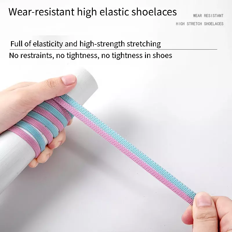 1Pair Lock No Tie Shoelace 6mm Width Flat Shoelaces Without ties Kids Adult Elastic Laces Sneakers Rubber Bands Shoe Accessories