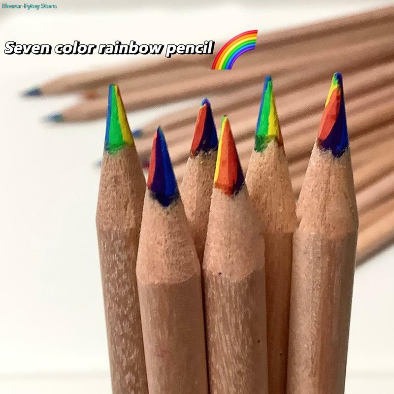Lápis de madeira multicoloridos para adultos, manual bricolage, arco-íris gradiente, desenho artístico, esboços para colorir, lápis especiais, 7 cores, 1pc