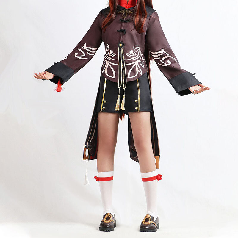 Hutao Cosplay Game Genshin Impact Costume para Mulheres, Peruca, Sapatos, Uniformes, Vestido Hu Tao, Conjunto Completo, Festa de Halloween