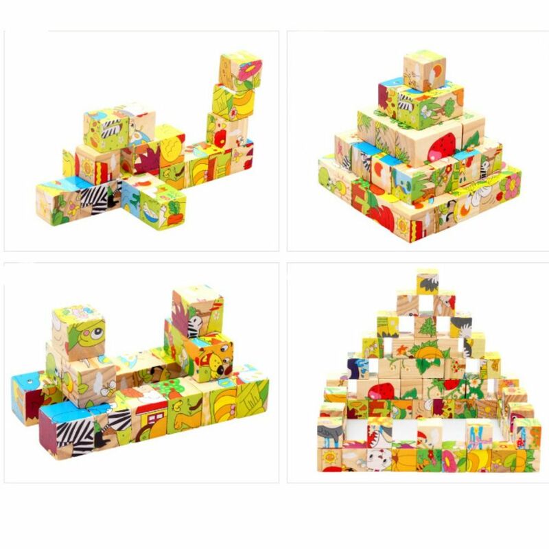 New Children Wooden Cartoon Animal Puzzle Toys 6 Sides Wisdom Jigsaw Early Education Toys Parent-Child Game Kids Gifts