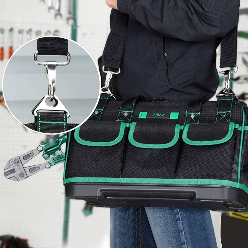 Airaj 23in bolsa de ferramentas com fundo moldado à prova dwaterágua, multi-bolsos ampla boca ferramenta tote com alça de ombro ajustável
