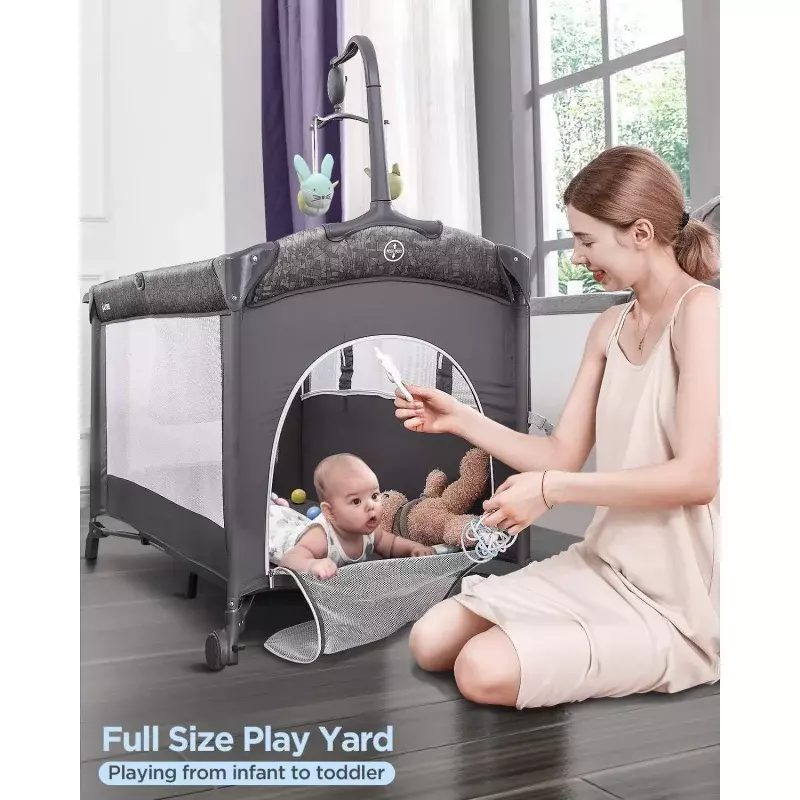 ADOVEL 아기용 배스넷 침대, 매트리스 팩 및 놀이, 기저귀 교환기, 신생아부터 유아까지, 회색