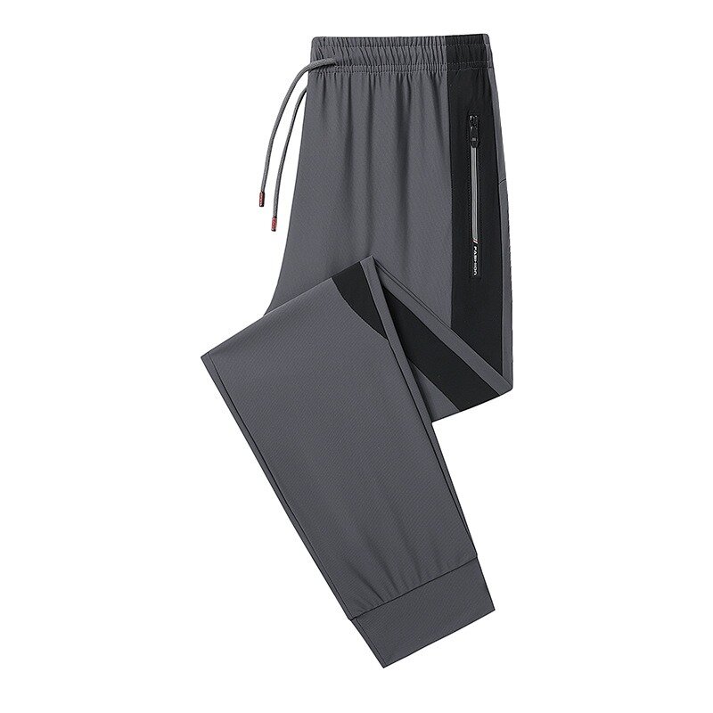 Celana olahraga pria, celana olahraga ukuran besar elastis tabung lurus longgar sutra es Kasual Musim Panas 2024