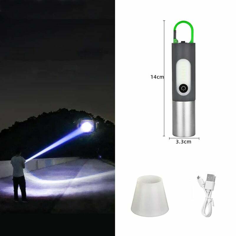 Linterna LED con zoom de alto lúmenes, linterna láser táctica recargable, 4 modos, reflector de luz para acampar al aire libre