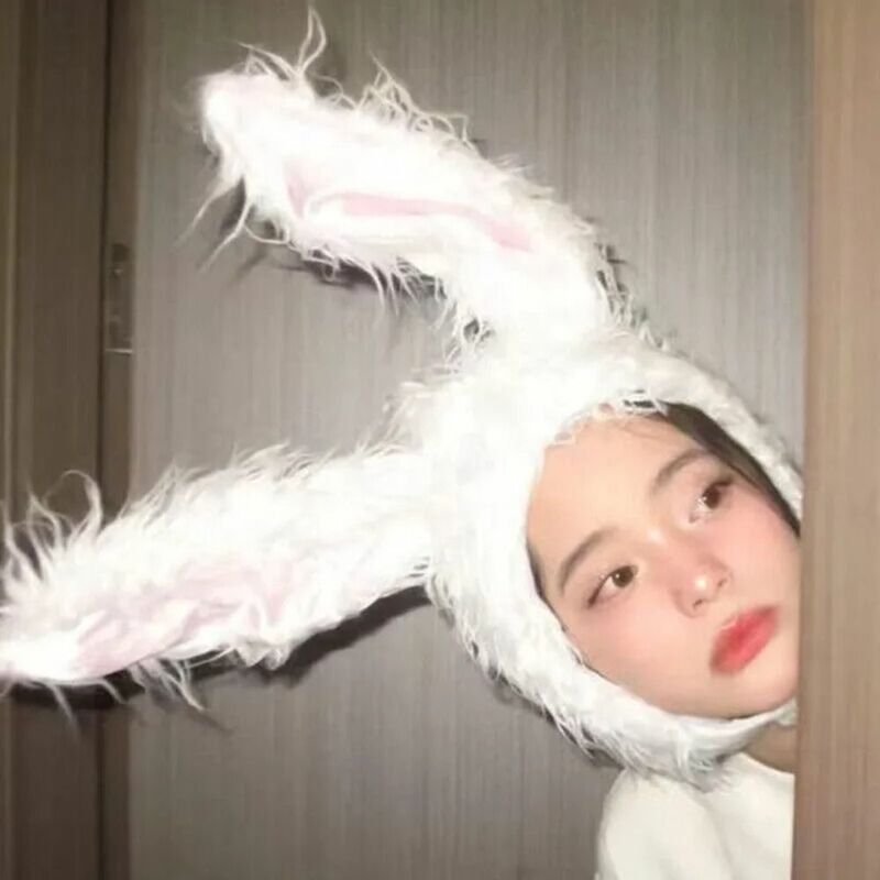 Czapka z uszami królika Kawaii zimowa słodka głowa królika cieplejsza ciepła pluszowa czapka ochrona słuchu rekwizyty do Cosplay