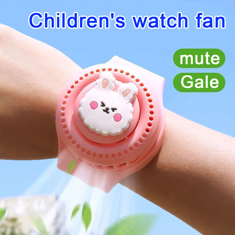 Cute Cartoon Mini Fan Watch Design Wearable Bladeless Air Cooler Fan Rechargeable Ventilador 3 Gear Adjustable Children Gifts