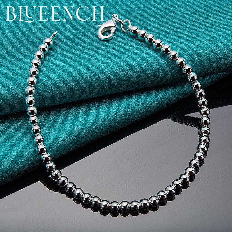 Blueench – Bracelet en argent Sterling 925 pour femmes et hommes, petites perles rondes simples, décontracté, à la mode, bijoux à breloques