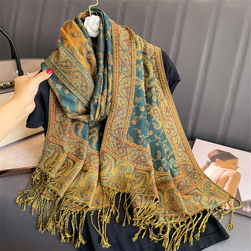 Tassel Blanket Design Thick Pashmina New Winter Warm Shawl Wrap Cashmere Scarf Women Neckerchief Poncho Stoles 2024