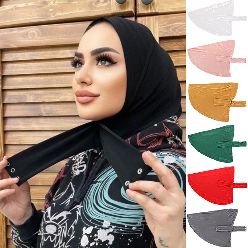 Nieuwe modale moslim vrouwen hijab islamitische onderdoek innerlijke hijab caps met knoop vrouwelijke islam tulband motorkap hijab turbante mujer