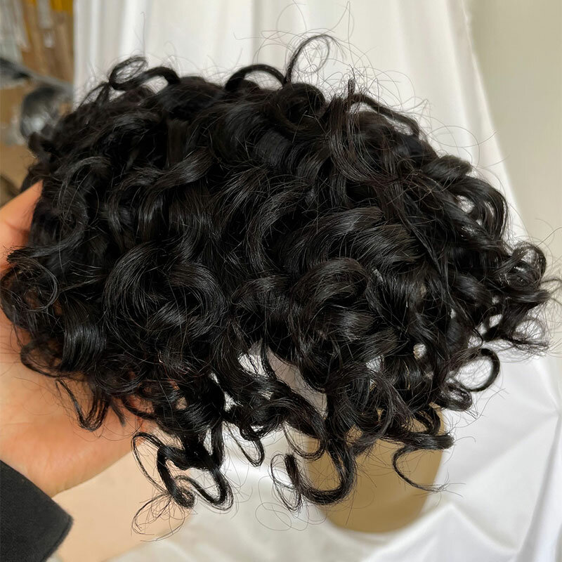 15 мм кудрявый парик прочные моно Baes мужские парики, сменная система человеческих волос для мужчин 10x8 дюймов 1B черного цвета