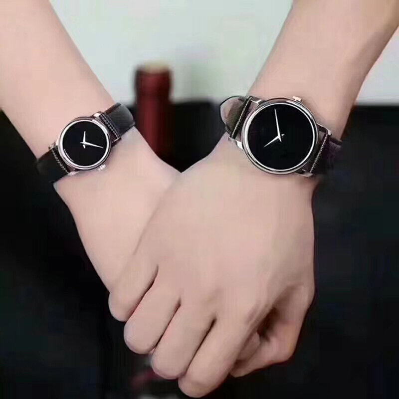 Markowy zegarek na rękę klasyczny męski damski dla par 38mm 28mm opakowanie ze stali nierdzewnej skórzany pasek zegar kwarcowy M8