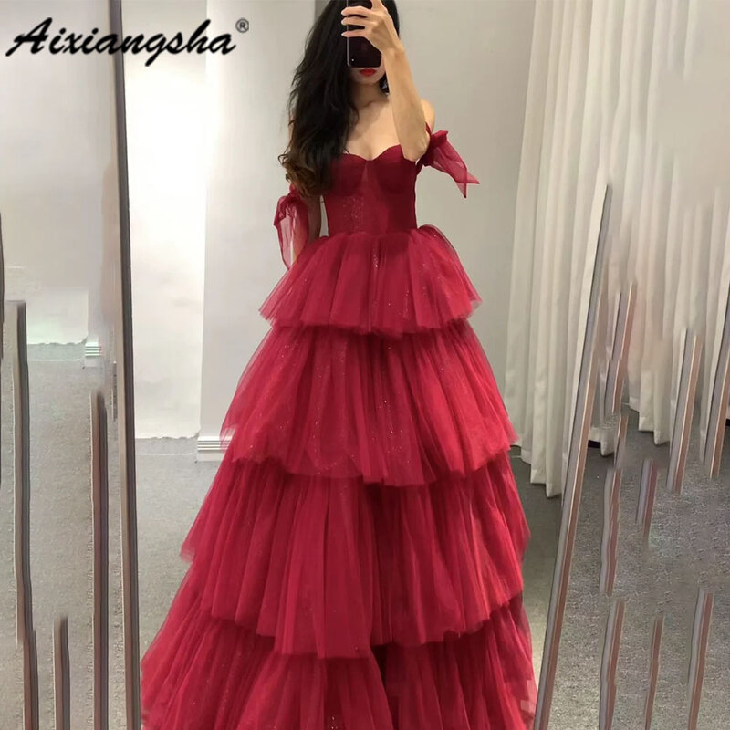 Aixiangsha 퍼플 A 라인 무도회 드레스, 얇은 명주 그물 이브닝 드레스, 우아한 여성용 플리츠 드레스, 맞춤형 2023