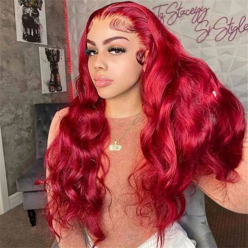 30 Inch Colored HD Lace Frontal Wig Human Hair 13x4 Lace Front Wig Hot Red Human Hair Body Wave Lace Frontal Wig Remy Hair