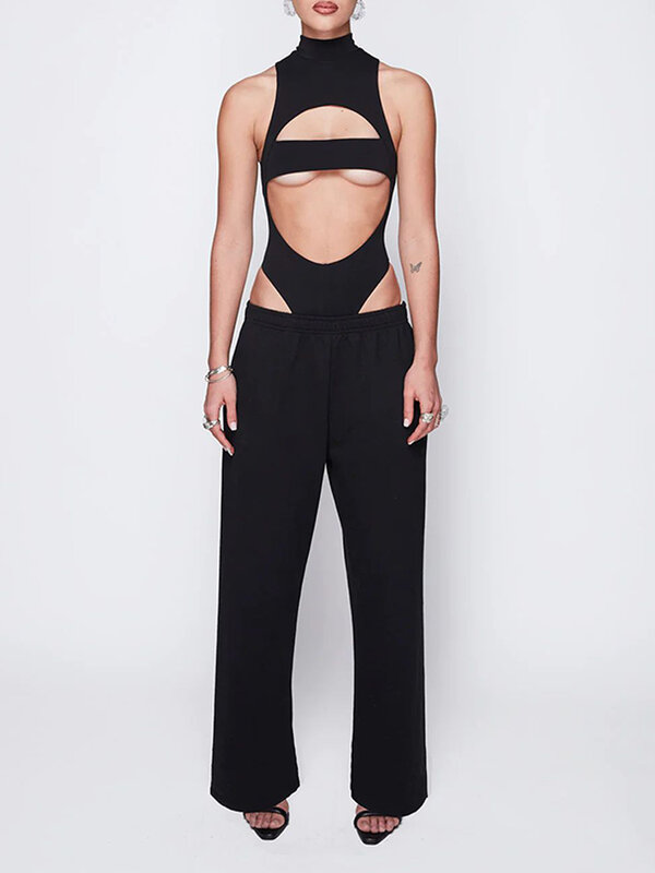 Gothic Techwear seksowne body podkoszulki bez rękawów dla kobiet styl uliczny kamizelka kombinezon z otwartymi plecami dla kobiet