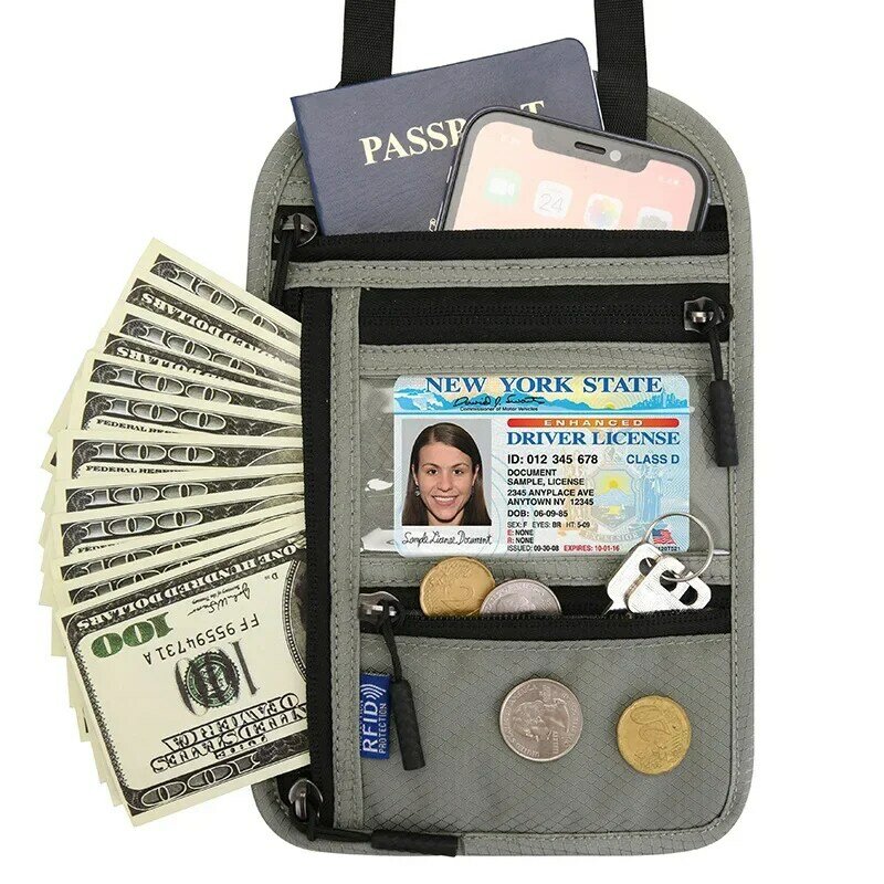 1 szt. Wisząca torba na paszport z wielofunkcyjna dekoltem RFID Crossbody torba na ramię pokrowiec ochronny dokumentów