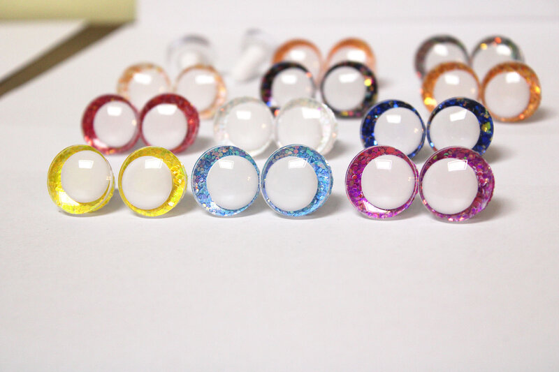 10PAIRS  14MM TO 30MM WHITE PUPIL 3D COMICAL ROUND GLITTER TOY EYES COLORFUL DOLL EYES -T10