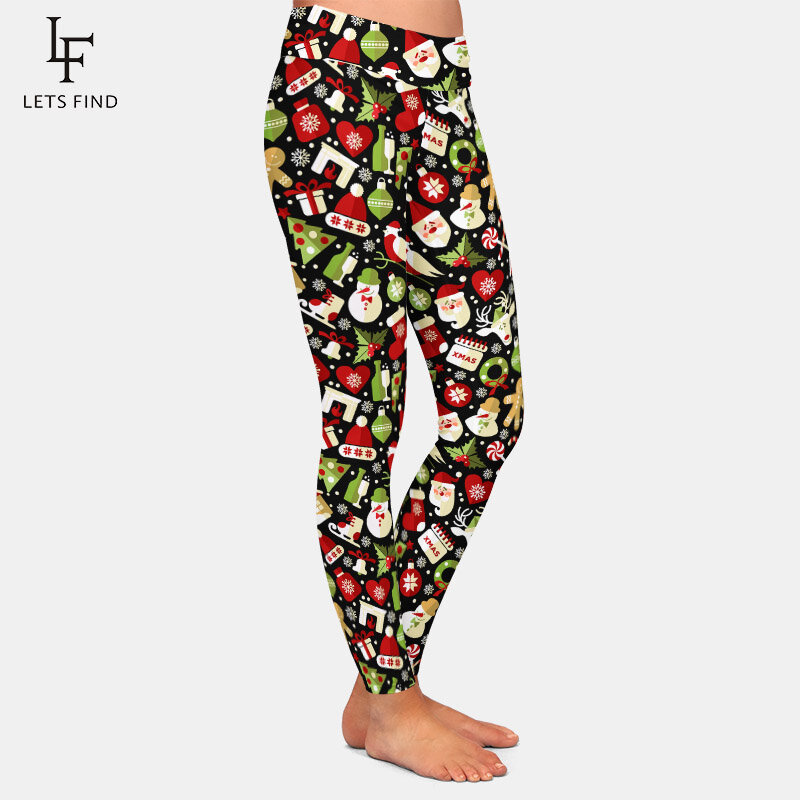 LETSFIND – pantalon taille haute en soie avec imprimé 3D pour femme, legging de Fitness, Slim, très doux, à la mode, imprimé éléments de noël