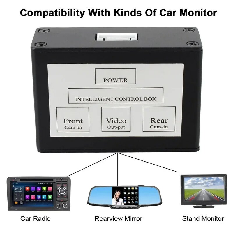 Conversor de canal de vídeo da câmera do estacionamento do carro, Frente e Traseira, Caixa de controle bidirecional com interruptor manual