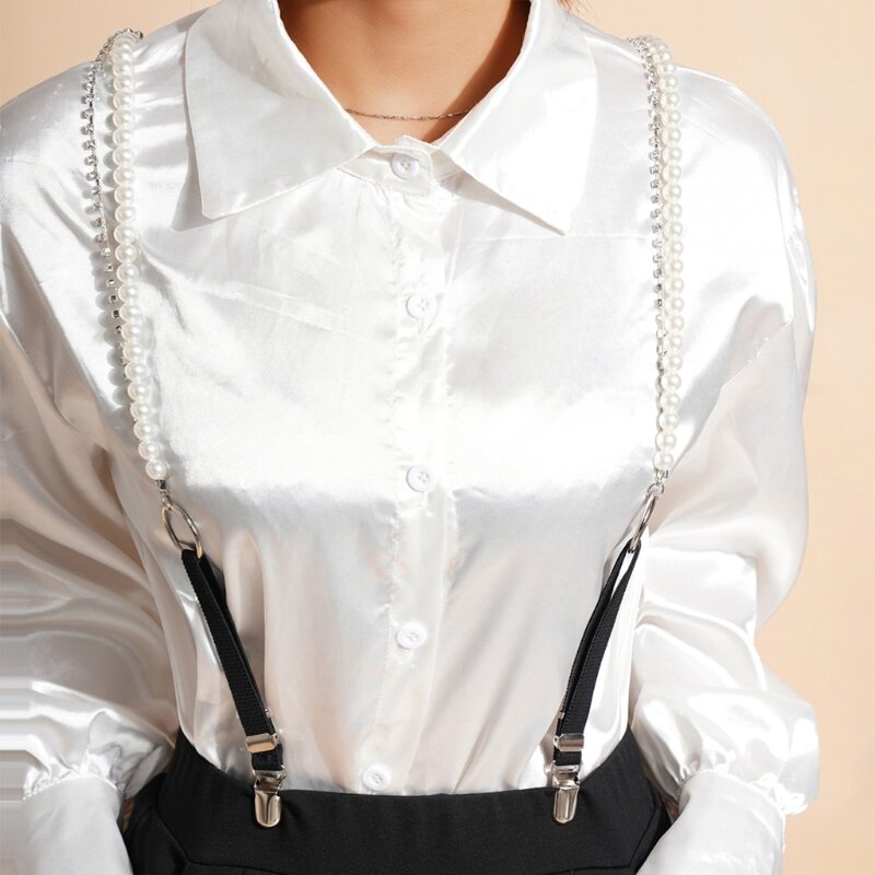 Regulowane paski do pończoch perłami i kryształkami unisex kobieta dziewczęta kształt Y elastyczne szelki klipsem 3 spodnie