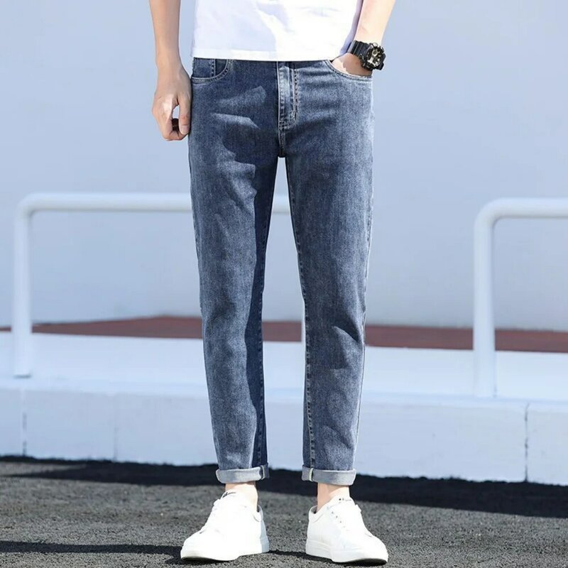 Jeans pria ketat, Denim kurus desainer elastis lurus regang untuk lelaki 2023