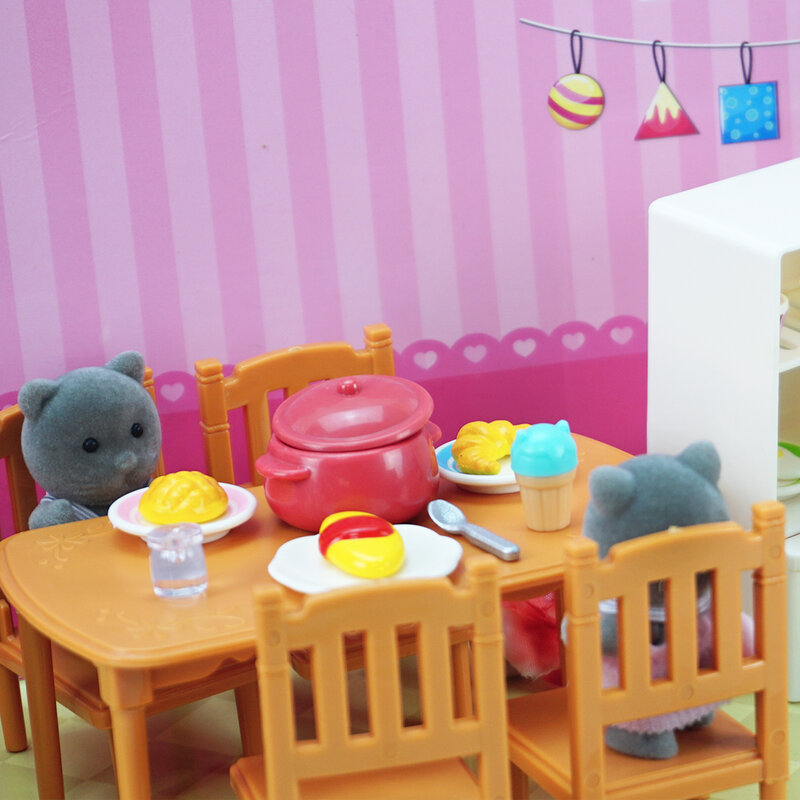 Mesa De Jantar Em Miniatura Para Meninas, Acessórios De Dollhouse, Brinquedo De Cozinha, Pretend Play, Móveis Em Miniatura, Família Da Floresta, Presentes De Banheiro, 1:12
