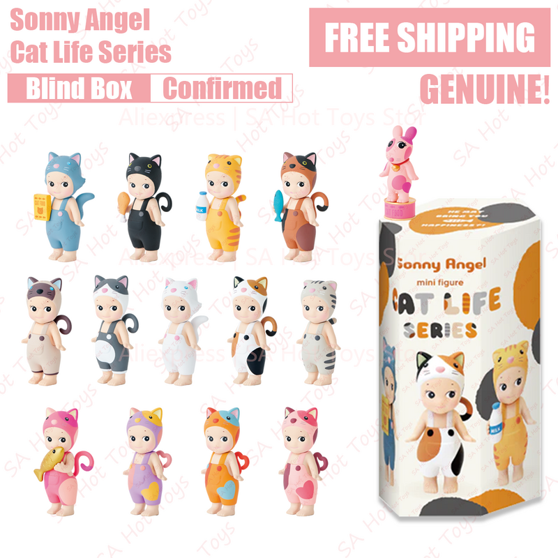 Sonny Angel-Cat Life Blind Box, Estilo Confirmado, Boneca Boneca Genuína, Decoração De Tela De Telefone, Presente De Aniversário, Surpresa Misteriosa