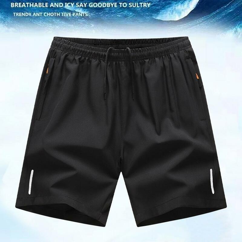Quick-drying Men Shorts Breathable Quick Dry Men's Summer Shorts with Elastic Waist Pockets for Jogging Gym Solid Color Loose