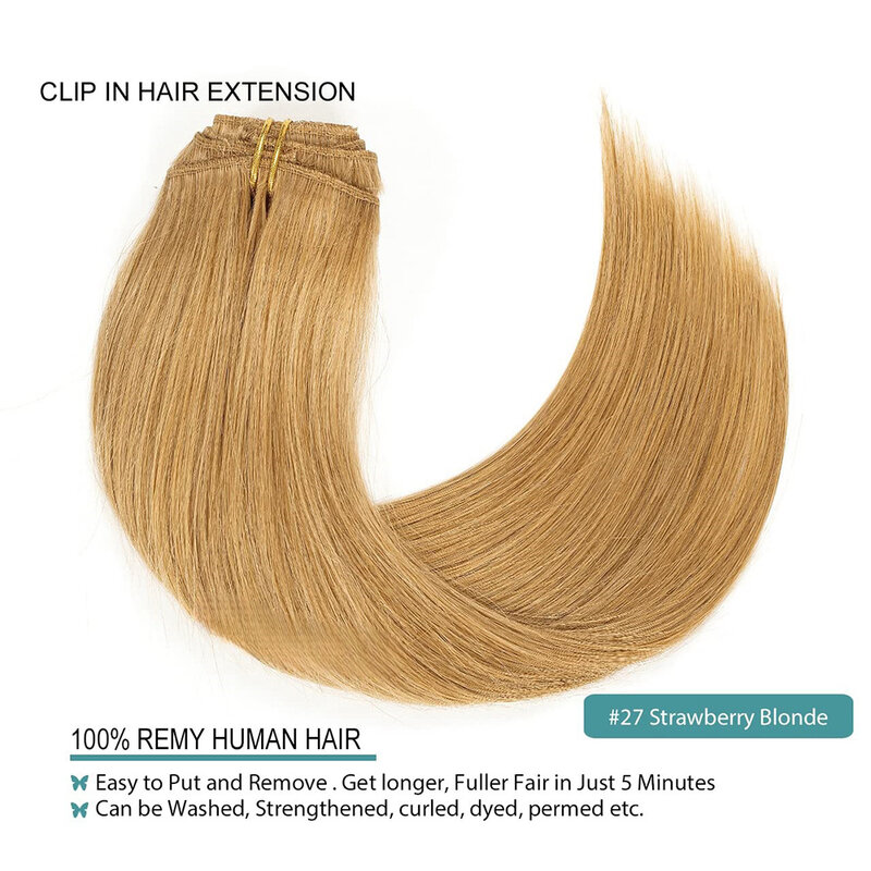 Extensiones de cabello humano con Clip recto, cabello Remy Invisible sin costuras, 10 unids/paquete, 160 g/Set, rubio miel #27