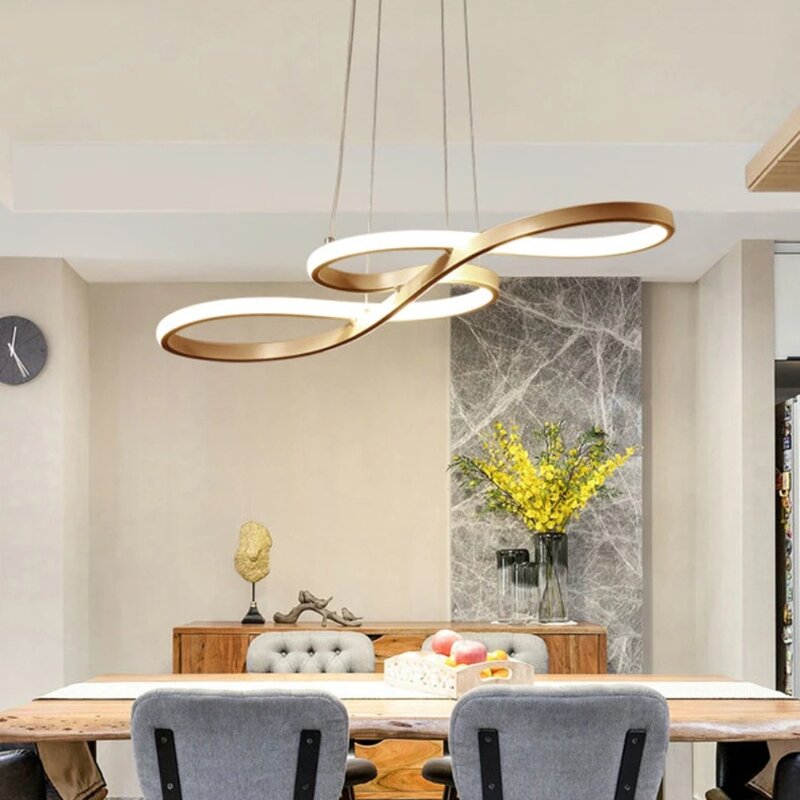 โคมไฟห้อยประดับรูปเกาะในห้องครัวแบบทันสมัยโคมไฟระย้าอะลูมิเนียม LED หรี่แสงได้จากระยะไกลสำหรับตกแต่งร้านอาหารโต๊ะทานอาหาร