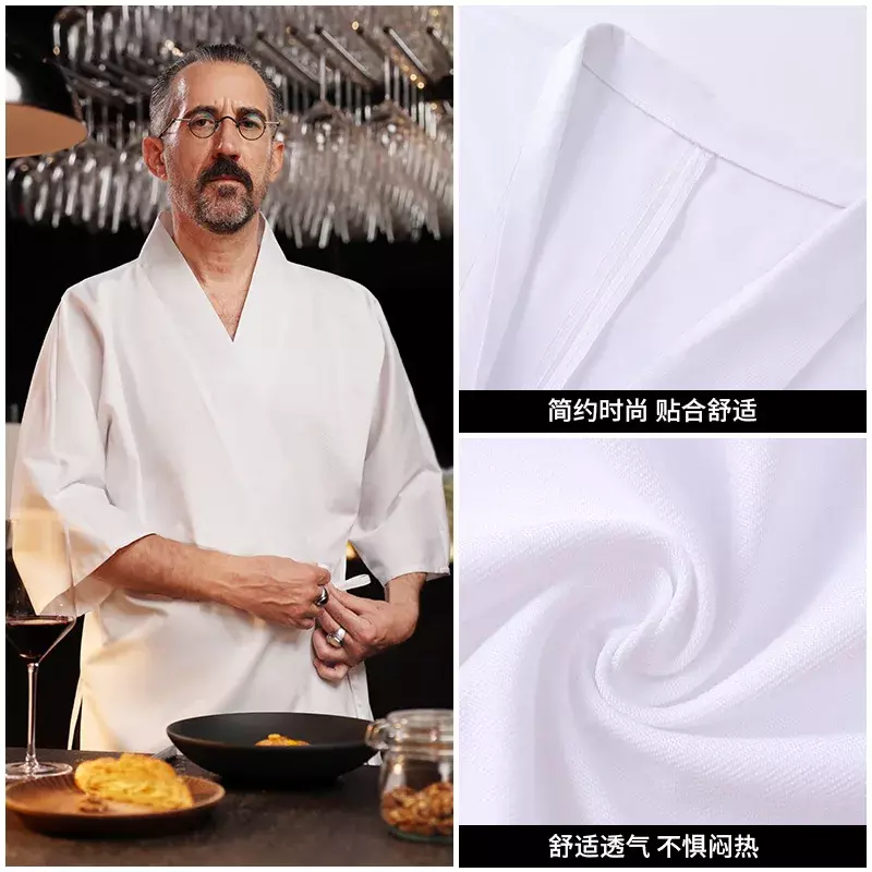 Casaco de Sushi Robe para Homens, Casaco de Cozinha, Uniforme Alimentar, Restaurante, Chef Tops, Blusa, Camisa Japonesa, Roupas de Serviço