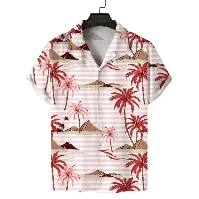 Kemeja pria berkerah lengan pendek, musim panas pola pribadi Hawaii motif 3D kasual liburan kerja desain nyaman