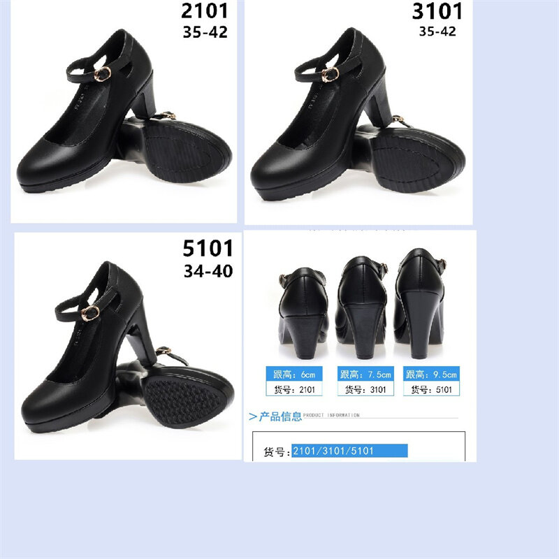 Scarpe in morbida pelle primaverile da donna décolleté con plateau a punta tonda tacco spesso temperamento moda elegante scarpe singole da lavoro nere
