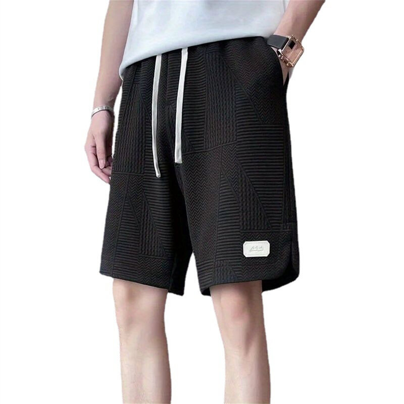Calça esportiva de jogging casual masculina, padrão ondulado, cordão sólido masculino, calção esportiva de ginástica solta seca, sudorese, verão