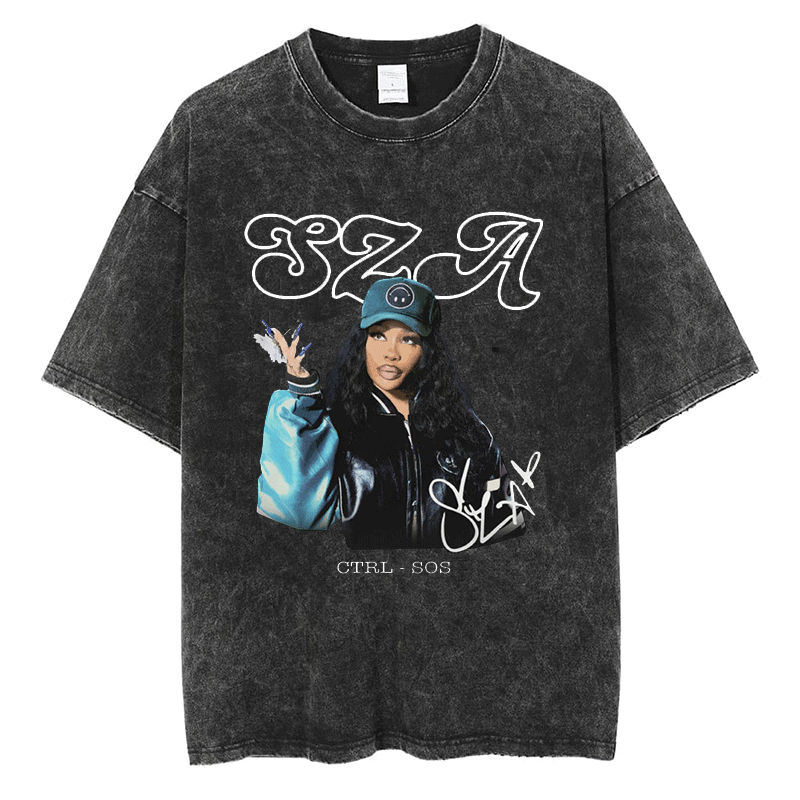 Sza Grafik T-Shirt Hip Hop Rapper R & B Ctrl Album Cover Print T-Shirt Top Baumwolle Vintage übergroße Streetwear Kurzarm T-Shirts
