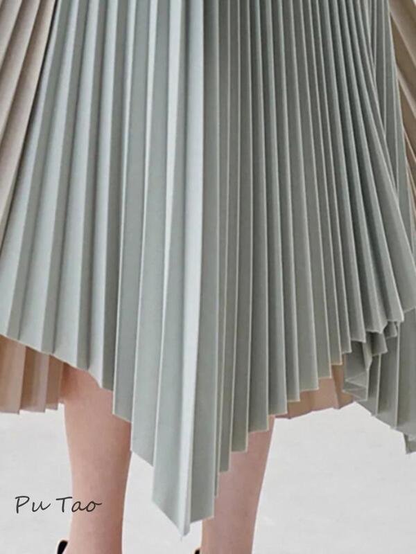 Formalny suknia wieczorowa PuTao 2 szt. Komplet z nacięciem płaszcz jednorzędowy plisowana nieregularna spódnica damski garnitur wiosna 2024 nowość