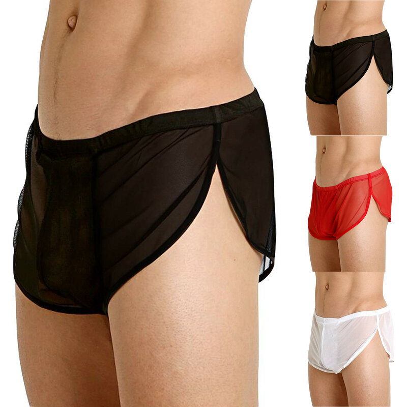 Męskie seksowna siatka spodnie Aro prześwitujące ultracienkie bielizna przewiewna bokserki bezszwowe majtki męskie bokserki