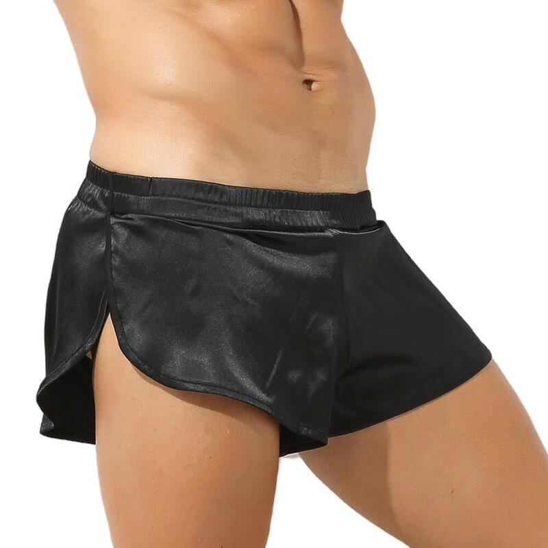 Sexy Men's Pajamas Bottoms Shorts Hide Jockstrap Underwear Men Loose Boxers Penis Bag Arrow Panties Soft Silky Men Sleep Bottoms