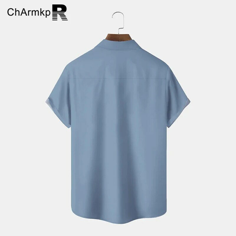 CharmkpR Hommes Chemise 2024 Été Rayé Imprimé Revers Casual Chemises À Manches Courtes Camisas Hommes Vêtements Y-Tee S-2XL Streetwear