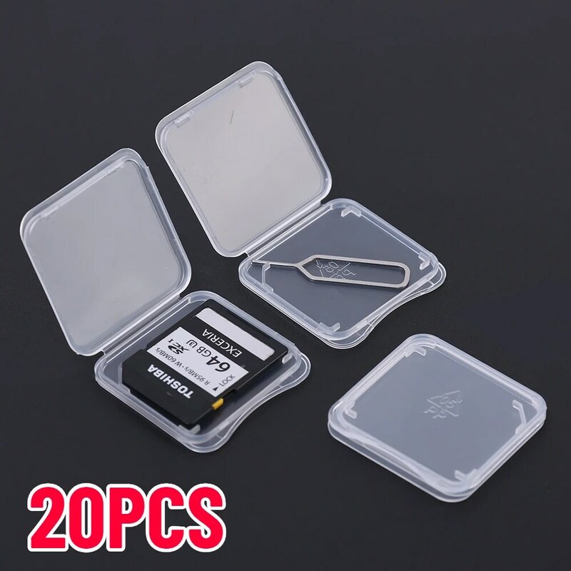 투명 플라스틱 메모리 카드 케이스 스토리지 박스, 마이크로 SD TF 카드 SIM 카드 핀 보호 홀더 투명 보호 홀더