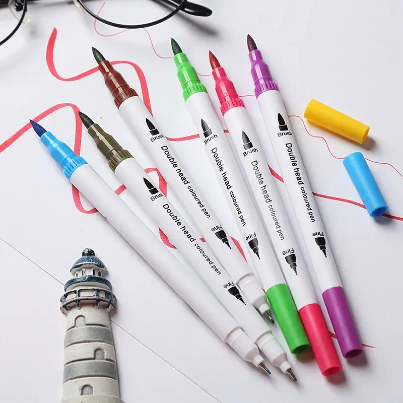مجموعة علامات ملونة قابلة للغسل برأسين ، علامات فنية ، قلم تمييز ، أدوات فنية ، أدوات مكتبية للفنانين ، أقلام مستلزمات كتابة مدرسية